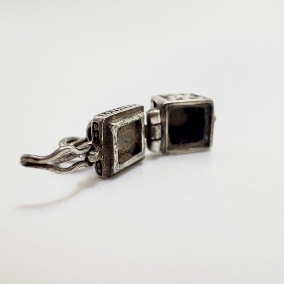 VTG Sterling Silver 925 Israel Square Poison Box Charm Small Pendant .50" Square - Picture 6 of 12